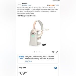 Wireless Headset with Microphone - Silver and Tan